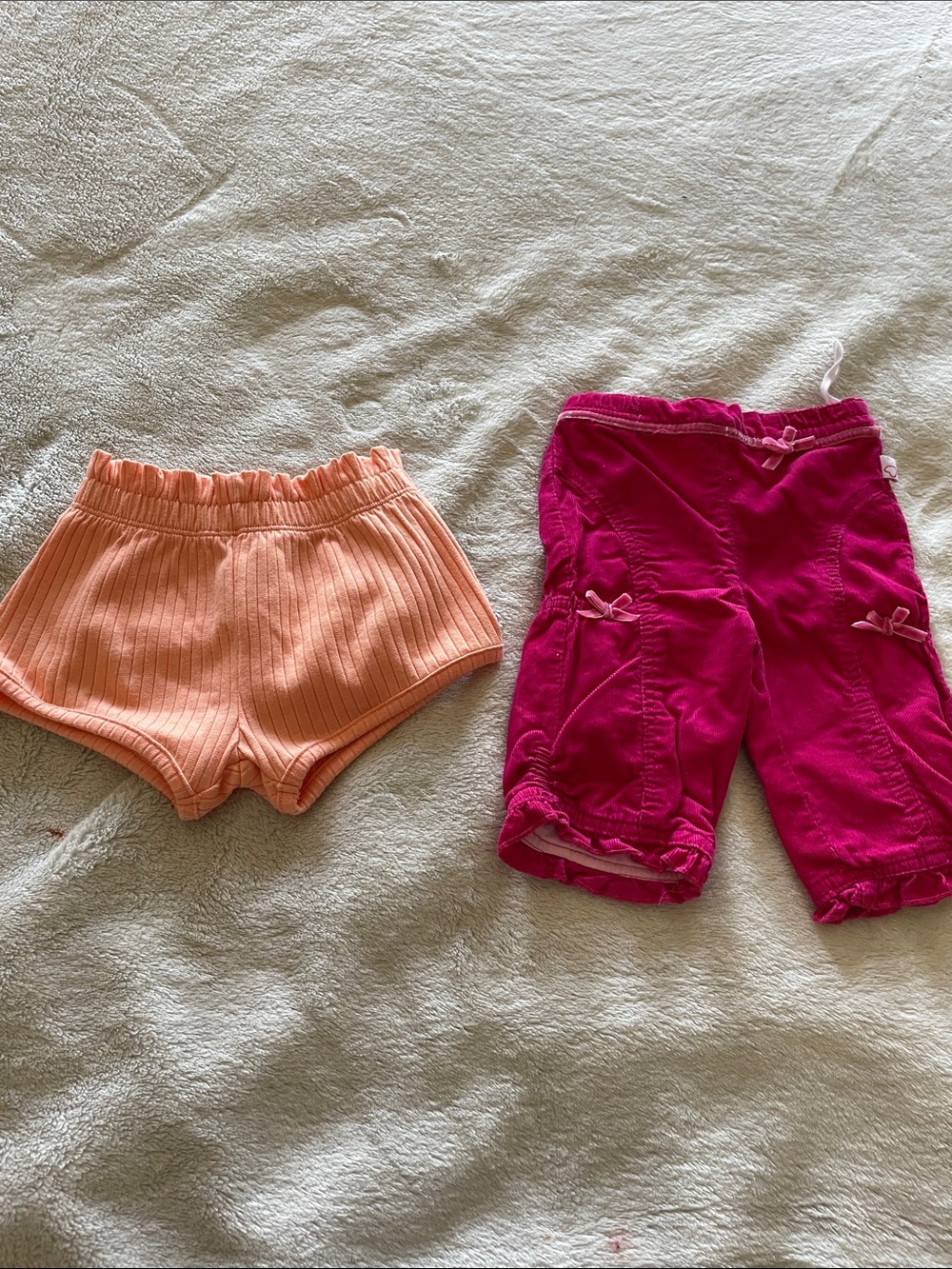 Petit Lem’s Mini Threads Peach lined Shorts & Magenta Corduroy Capri Set